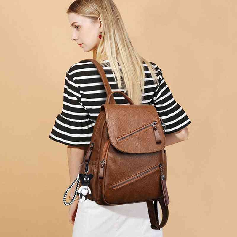 Vintage Tassel Pu Leather Multi-zip Clamshell Women Backpacks / Travel Bags