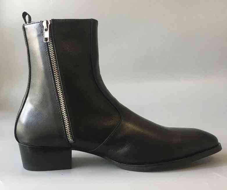 New Slim Wedge Luxury Leather Chelsea Zipper Boots