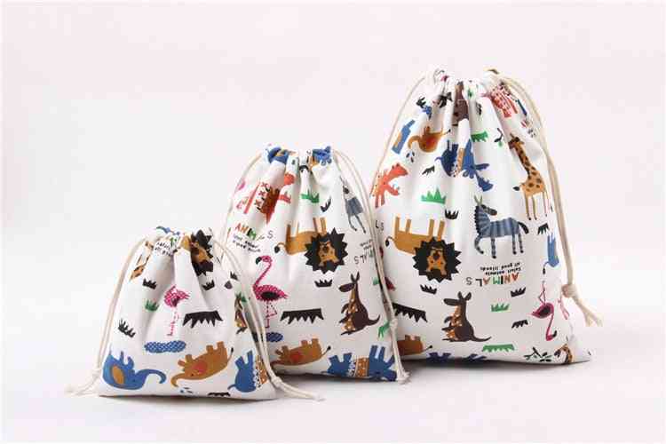 Cute Printed Drawstring Bag, Zoo Animals Canvas -bag