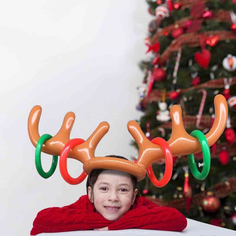 Reindeer Antler Christmas Toy, Inflatable Hat Ring, Toss Holiday Party Game