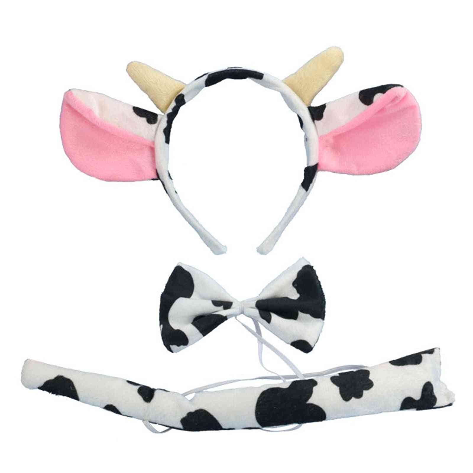 Kids Party Dress Up Costume, Cattle Cow Headband, Ears Bowtie
