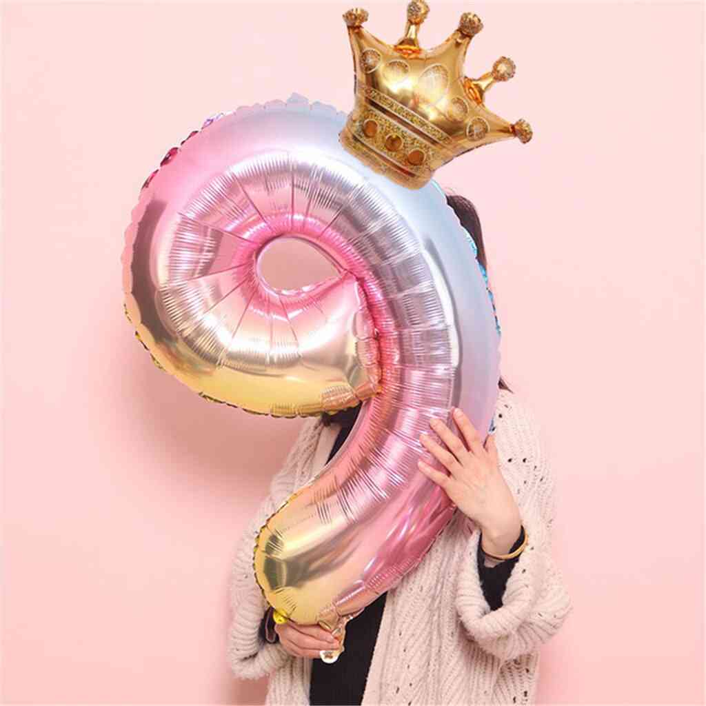 Crown Helium Number Foil Birthday Balloons Set C