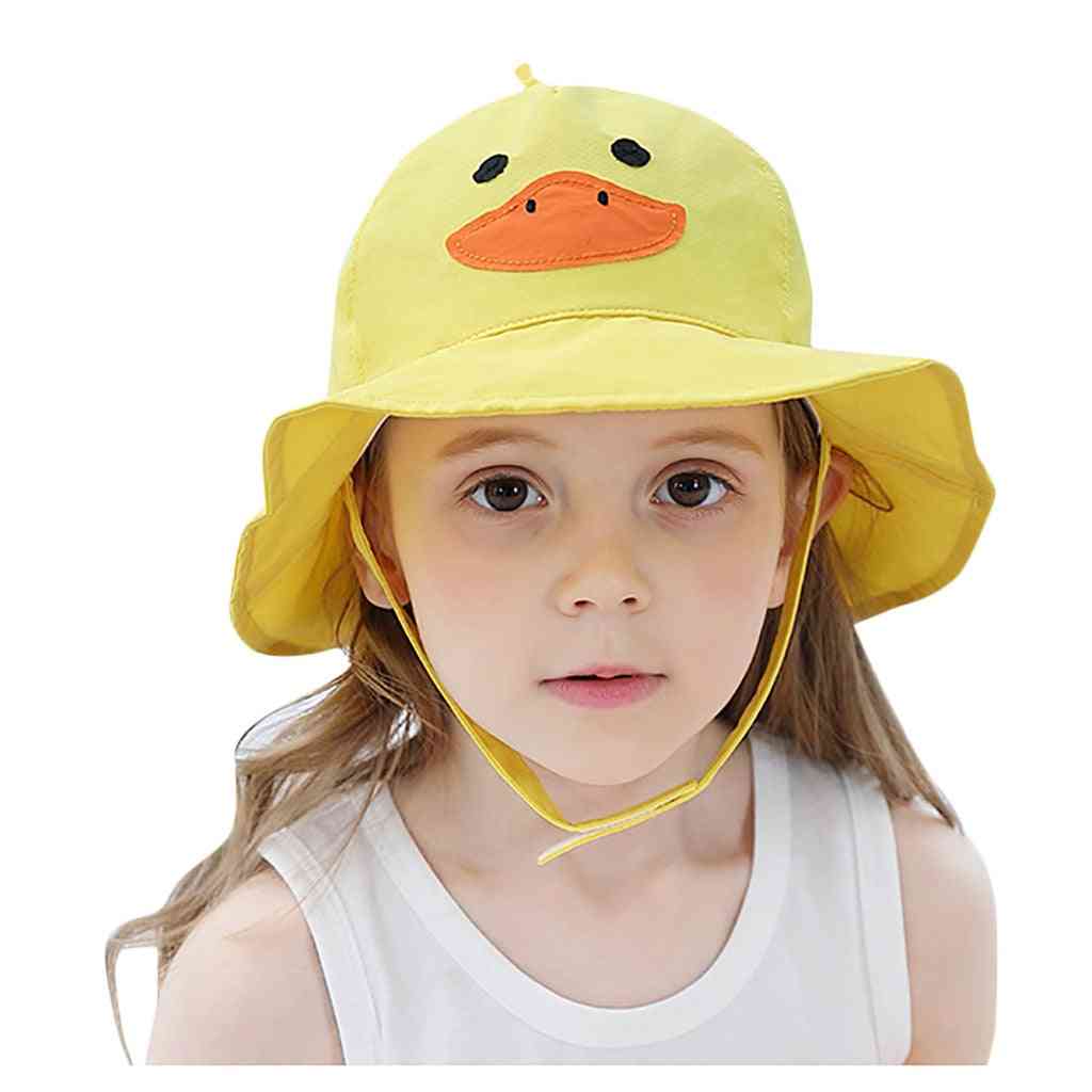 Summer Toddler, Baby Kids,, Cartoon Character Sun Cap Hat, Soft Cotton Fold Beach Sunscreen, Fisherman Hats
