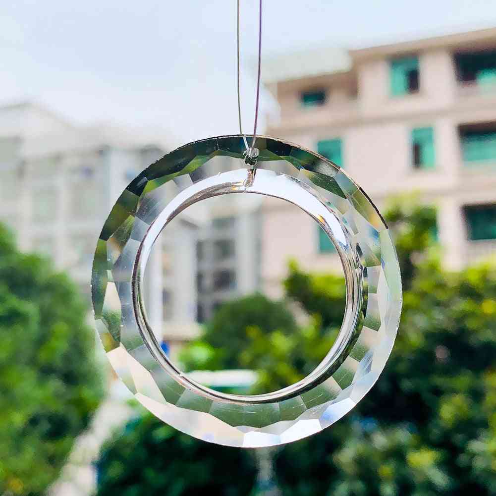 Ciondolo con prismi di cristalli di lampadario a forma di acchiappasole ad anello trasparente