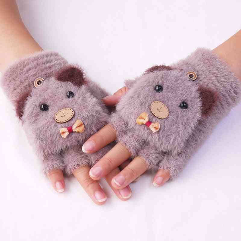 Kids Cute Cartoon Bear Warm Soft Knitted Fingerless Gloves