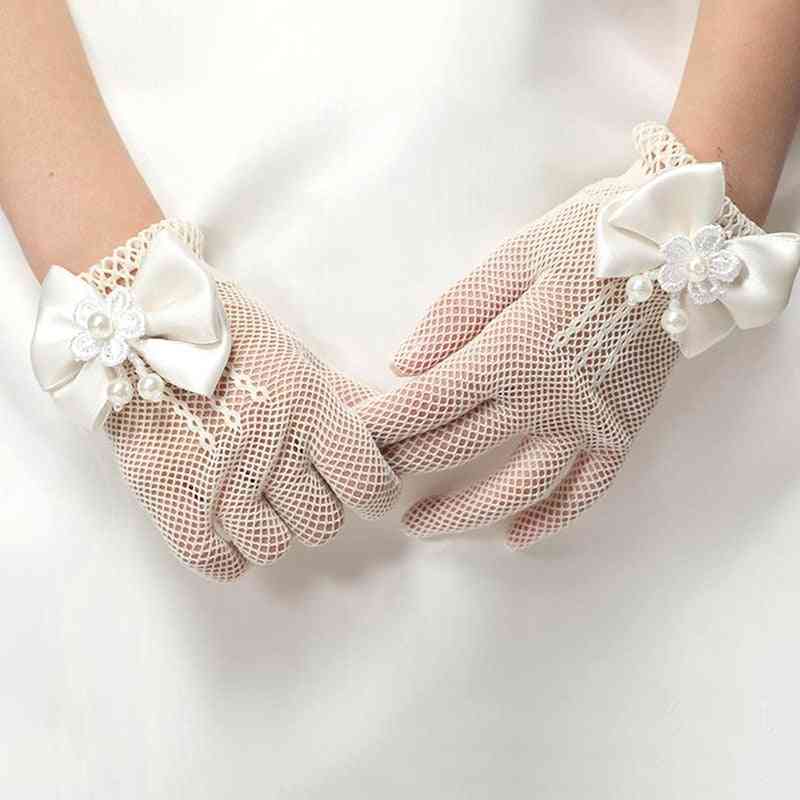 Gants de décoration de perles en dentelle avec nœud pour filles