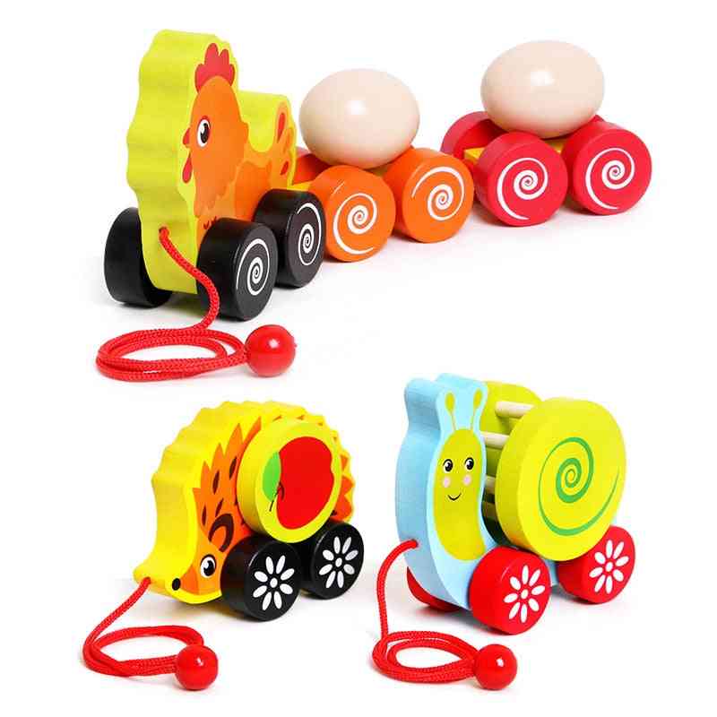 Animal Toddler Cart, Cartoon Wooden Snail, Hedgehog, Child Early Learning Puzzle, Baby Creative Drag Pull Toy