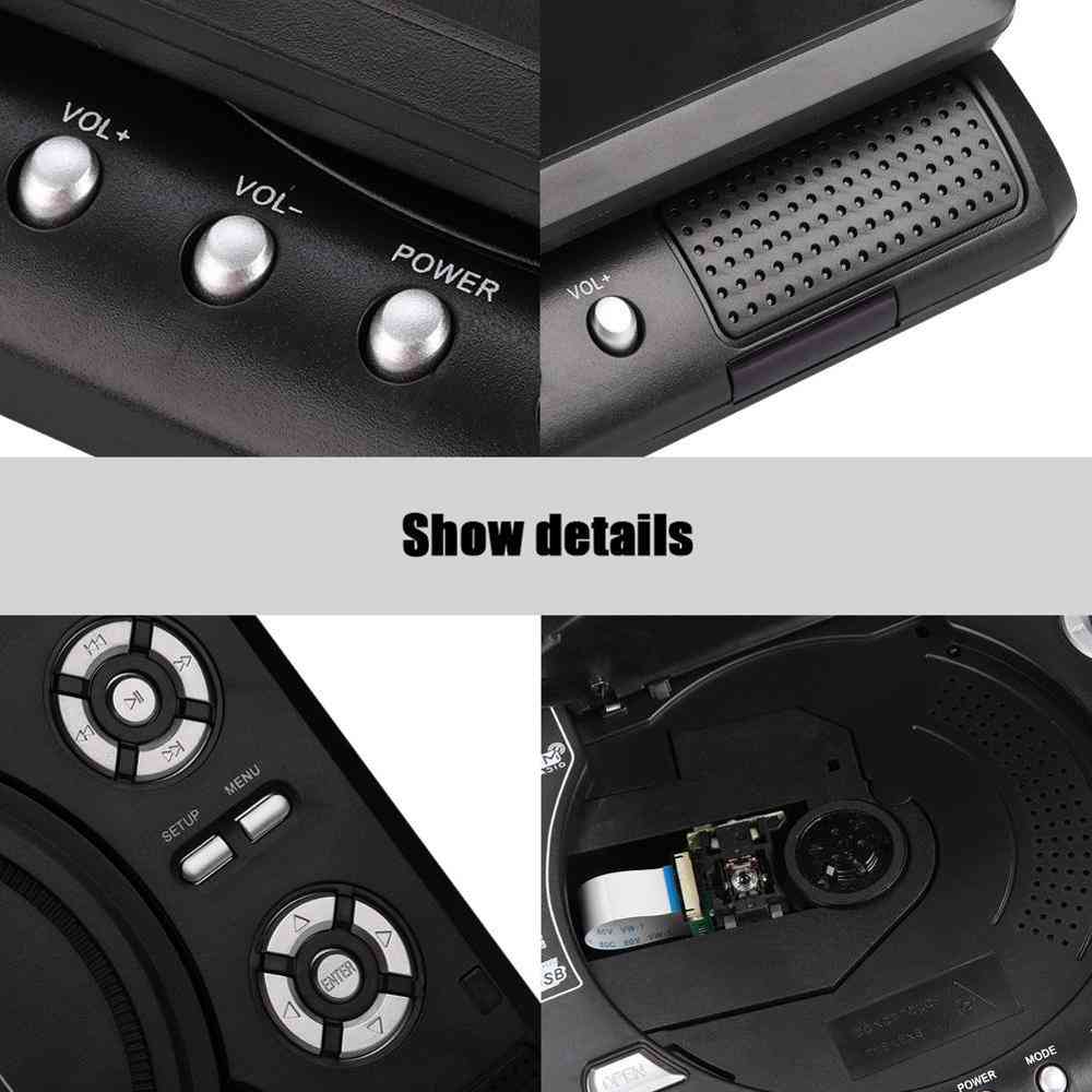 Portable Hd Tv Home Car Mobile Dvd Player  Usb Sd Cards Rca Tv Cable Game Rotate Lcd Screen