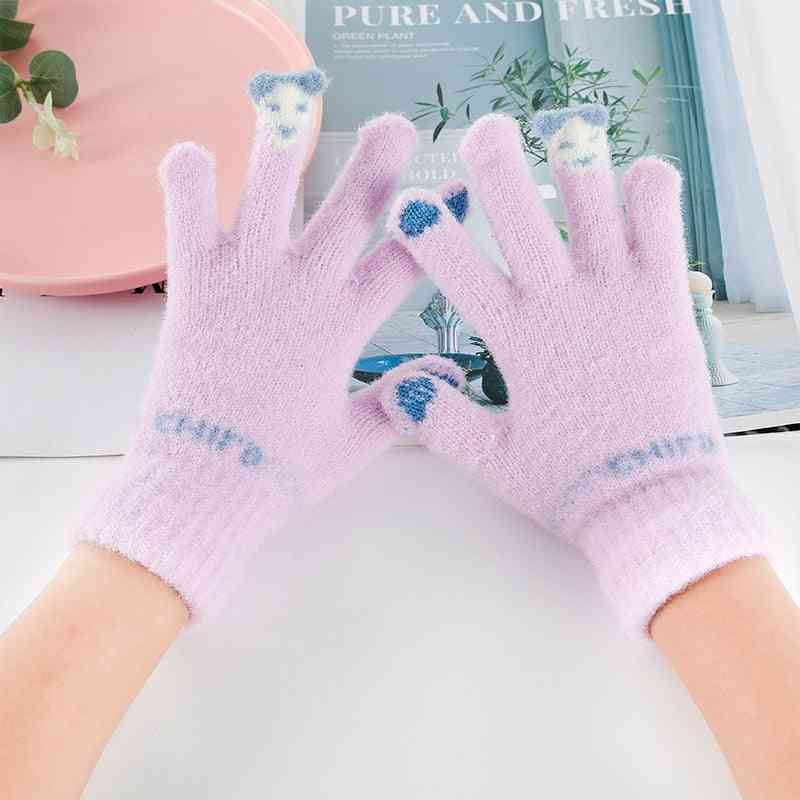Children's Winter Knitting Fleece-lined Thermal Ski Touch Screen Mink-like Gloves