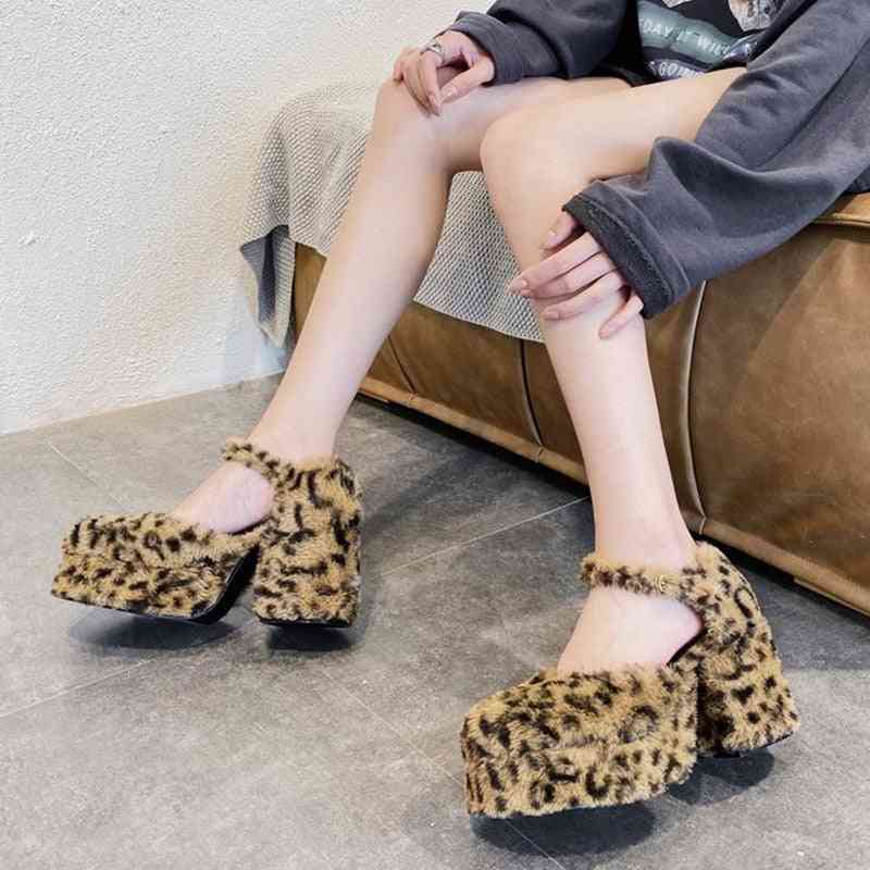 Szexi leopárd magas sarkú cipő, női sarkú mary cipő