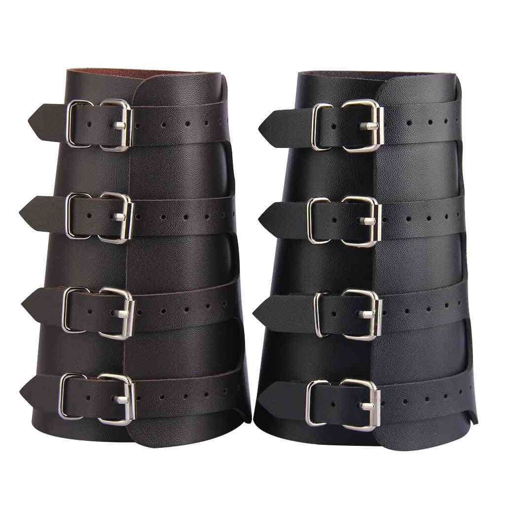 Unisex Pu Leather Gauntlet Wide Bracer Arm Armor Wristband Protector