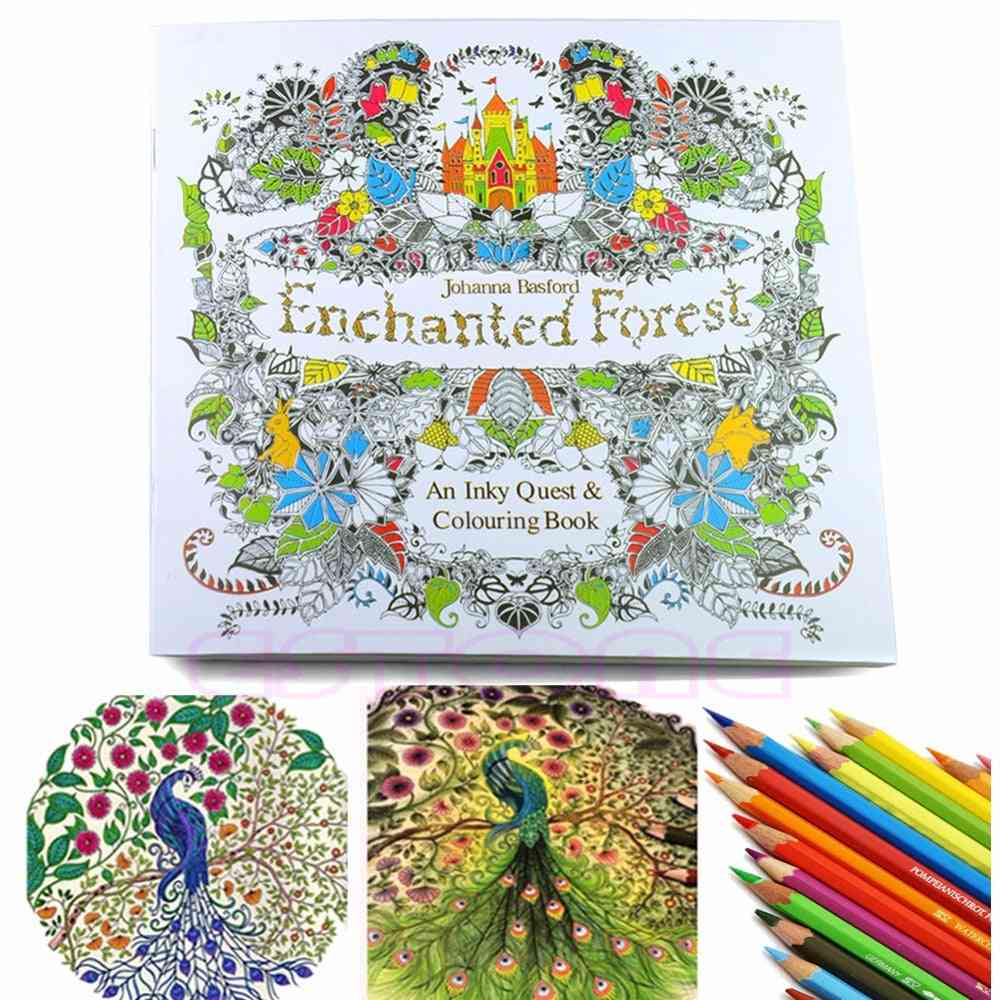 Children Adult Enchanted Forest, English Version Drawing Coloring Book