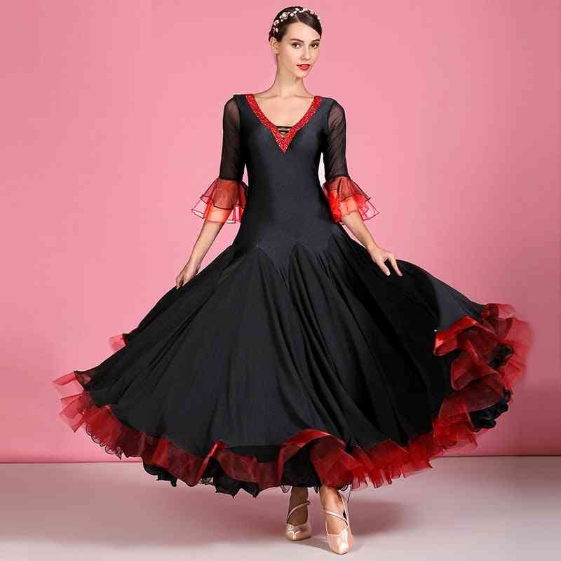 Black Ballroom Dress Women Tango Dance Costumes Spanish Dance Dress