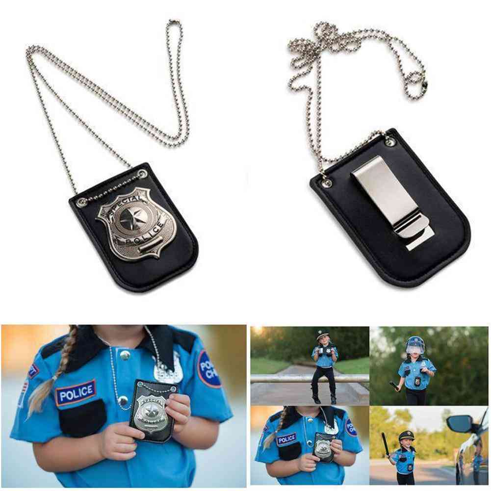 Kids Pretend Play Occupation Role Play America Police Special Badge With Chain And Belt Clip For