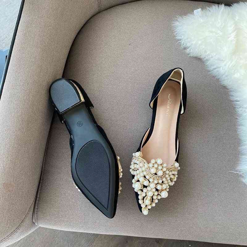 Crown Pearl Flats Women Pointed Toe Shoes
