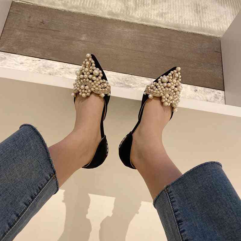 Crown Pearl Flats Women Pointed Toe Shoes