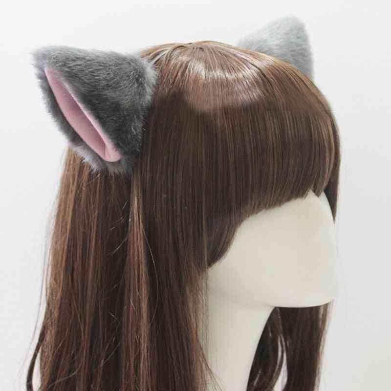 Egyszínű aranyos utánzat állat macska hosszú szőrme fülek alakú hajcsipesz nőknek