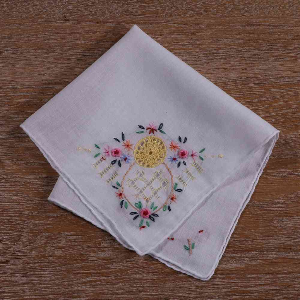 Hand Crochet Embroider Drawnwork Cotton Handkerchief