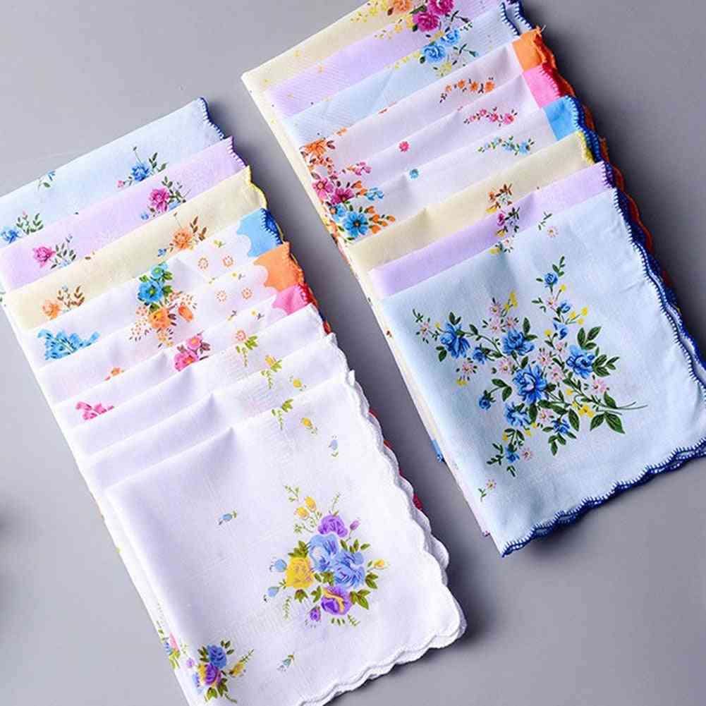 100% Cotton Handkerchief Lace Flower Print Vintage Women Handkerchiefs