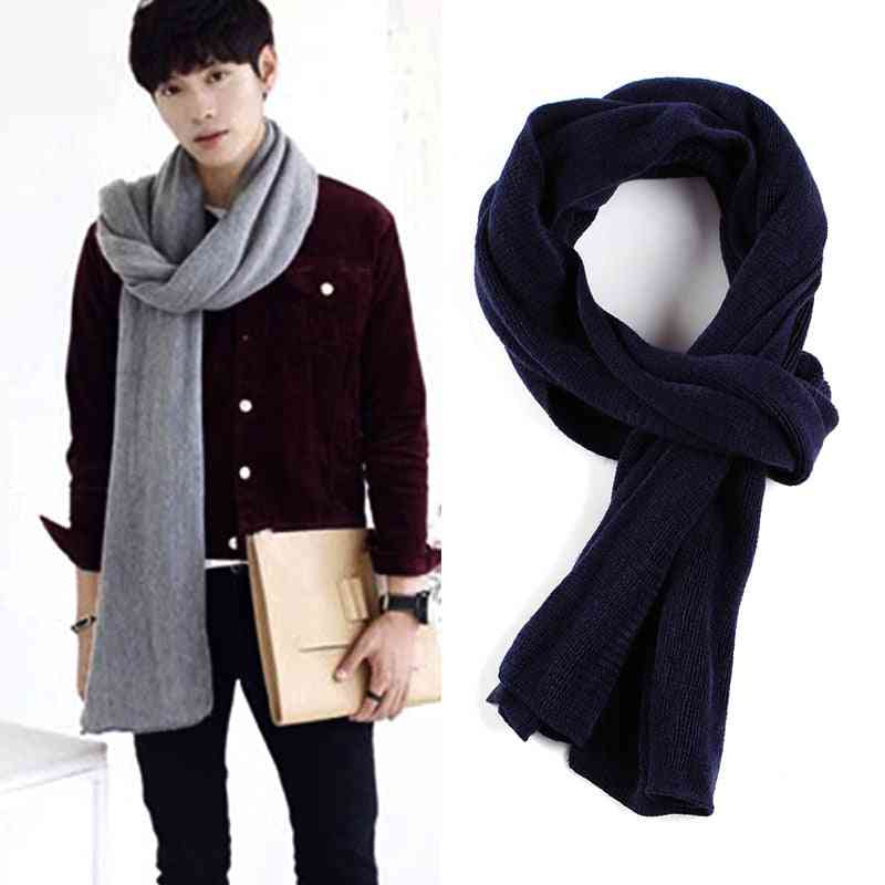 Solid Knitted Men Long Wool Boy Neck Scarves