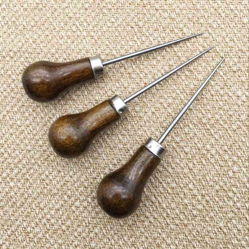 Professional Leather Wood Handle Awl Tools Sewing Accessories Stitching Awl