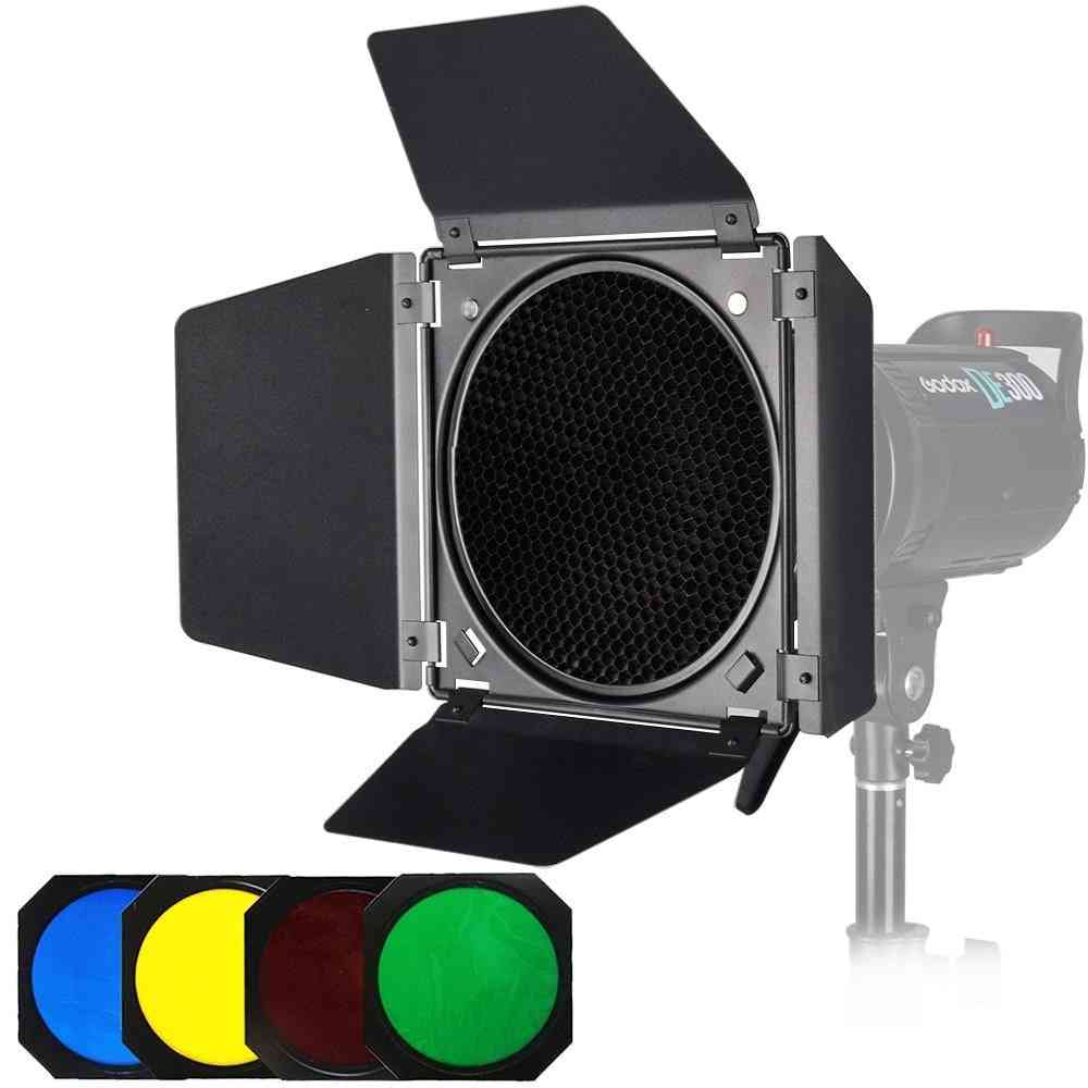 Bd-04 Barn Door + Honeycomb Grid + 4 Color Filter For Bowen Mount Standard Reflector Photography Studio Flash Accessories