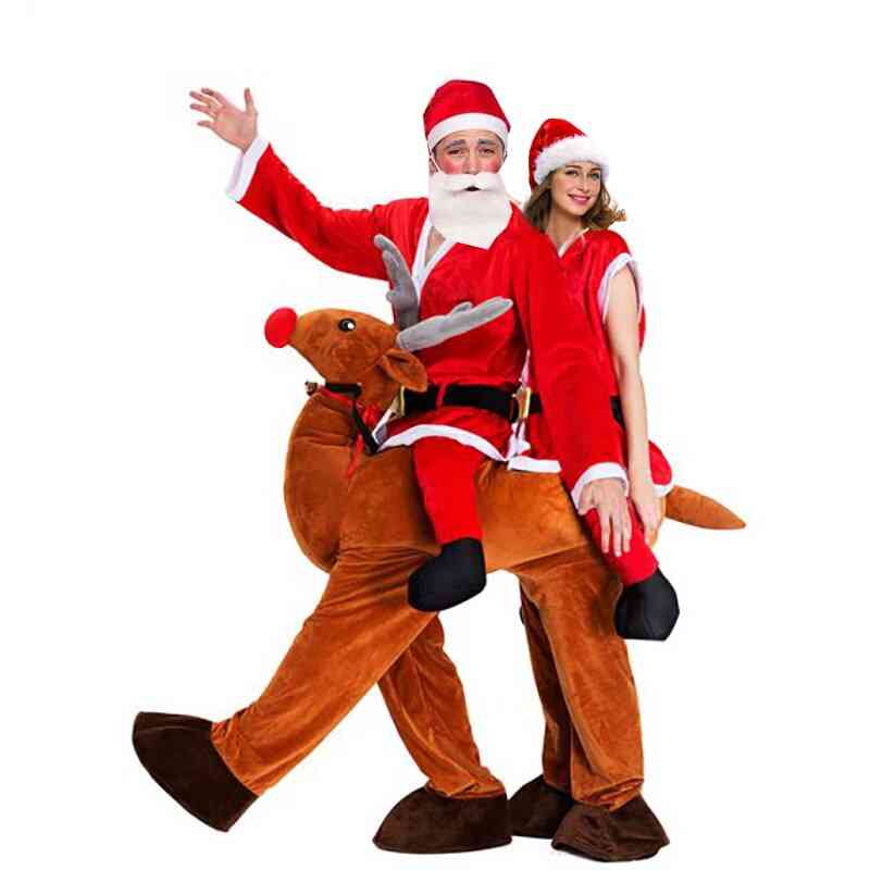 Noël père noël monter sur renne mascotte costume couple noël cosplay double personne wapiti animal robe nouveauté