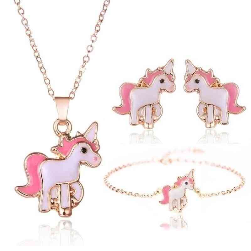 Cartoon Unicorn Earring And Necklace Set