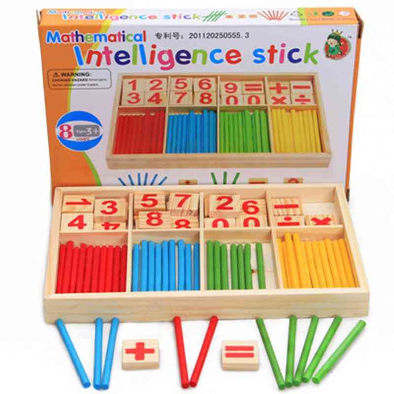 Wooden- Figure Counting Sticks Blocks, Montessori Mathematical Box