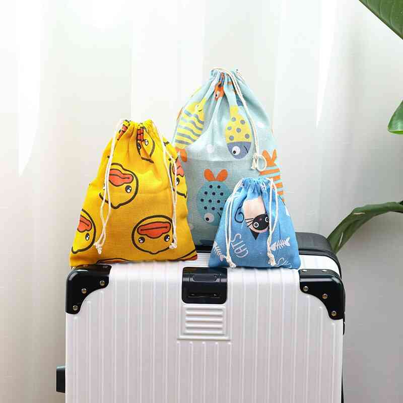 Animal Handmade Cotton Linen Travel Shoes Storage Package Drawstring Bags