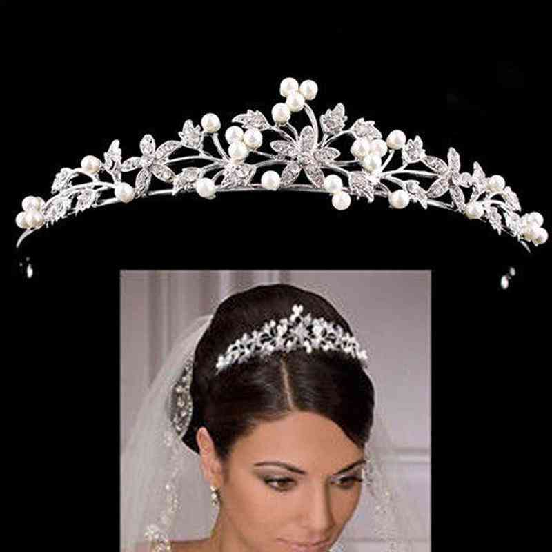 Rhinestone Pearl Bridal Crown Headband Headdress