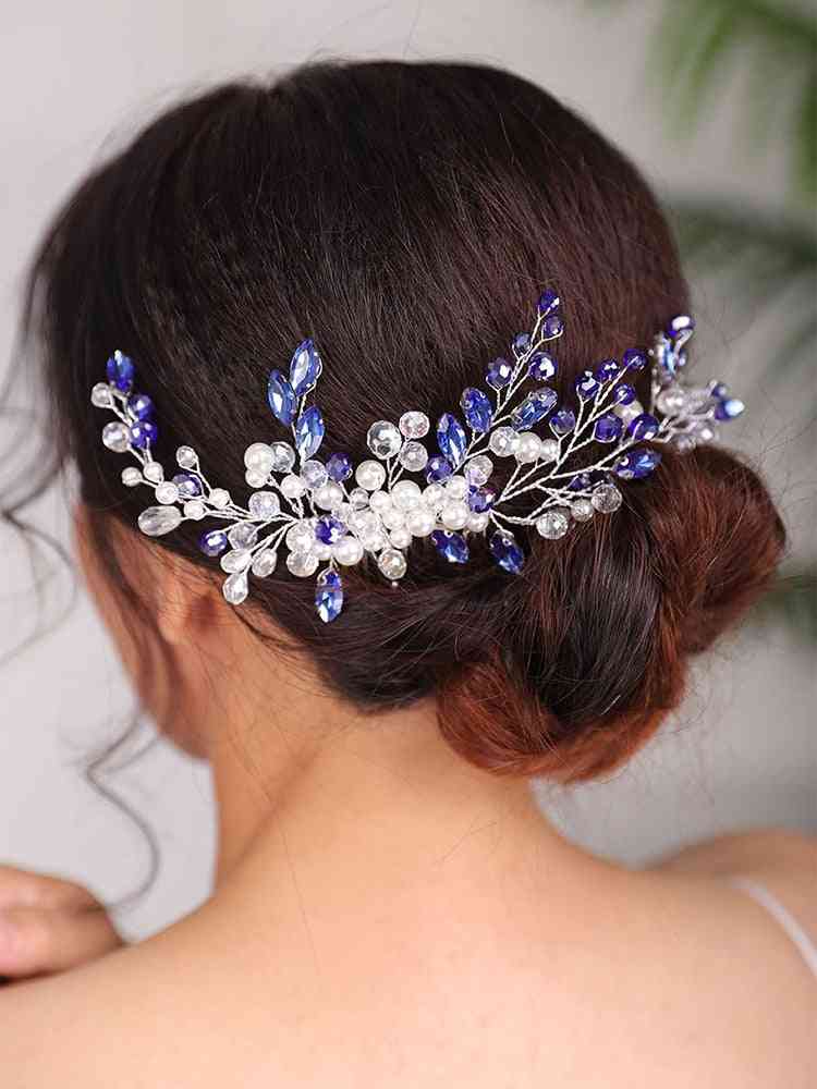 Mode blå bryllup rhinestones hår kam krystal hovedbeklædning
