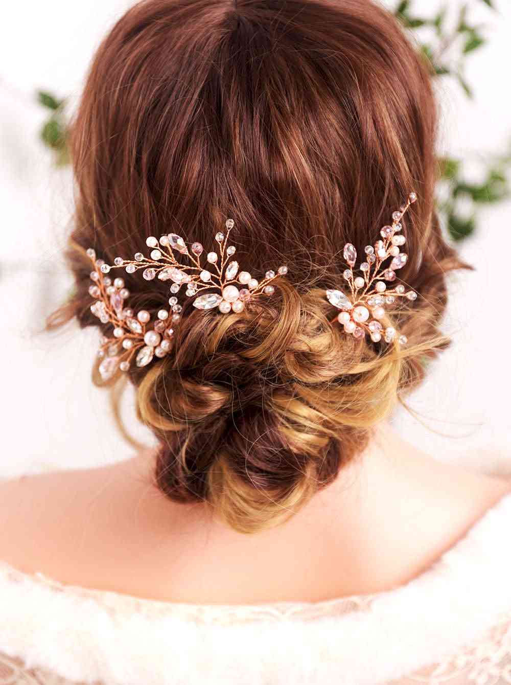 Rose Gold Rhinestones Crystal Pearls Hair Pin