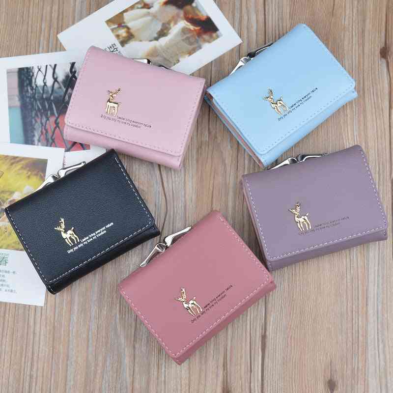 Women Fashion Short Leather Wallets Student Coin Purse Card Holder