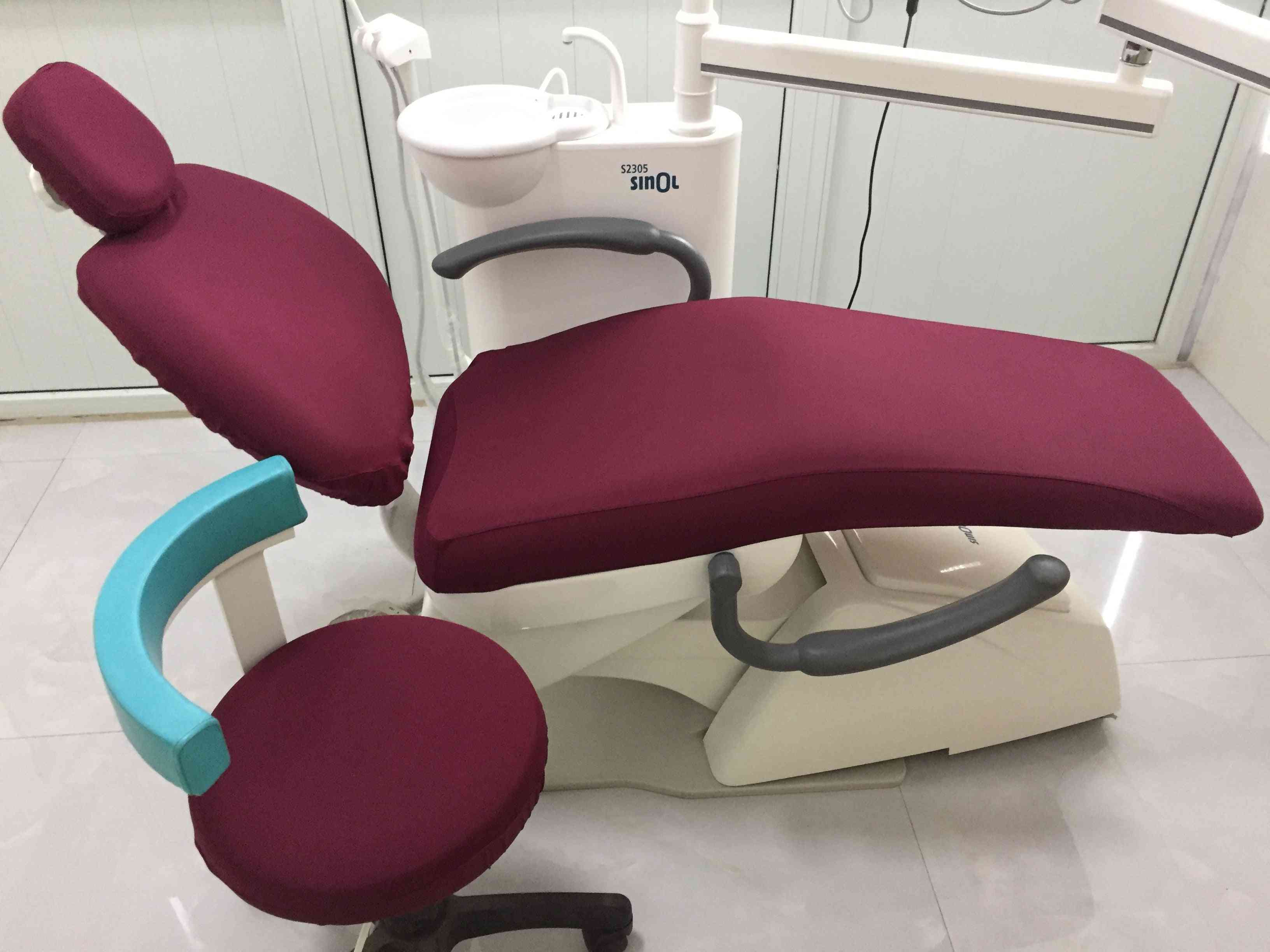 Viininpunainen hammashoitoyksikön kansi kangas hammaslääkärin tuolin jakkara
