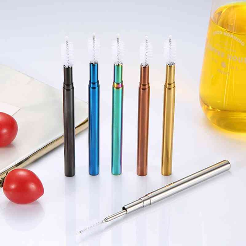 Reusable Stainless Steel Straws With Aluminum Keychain Case Cleaning Brush