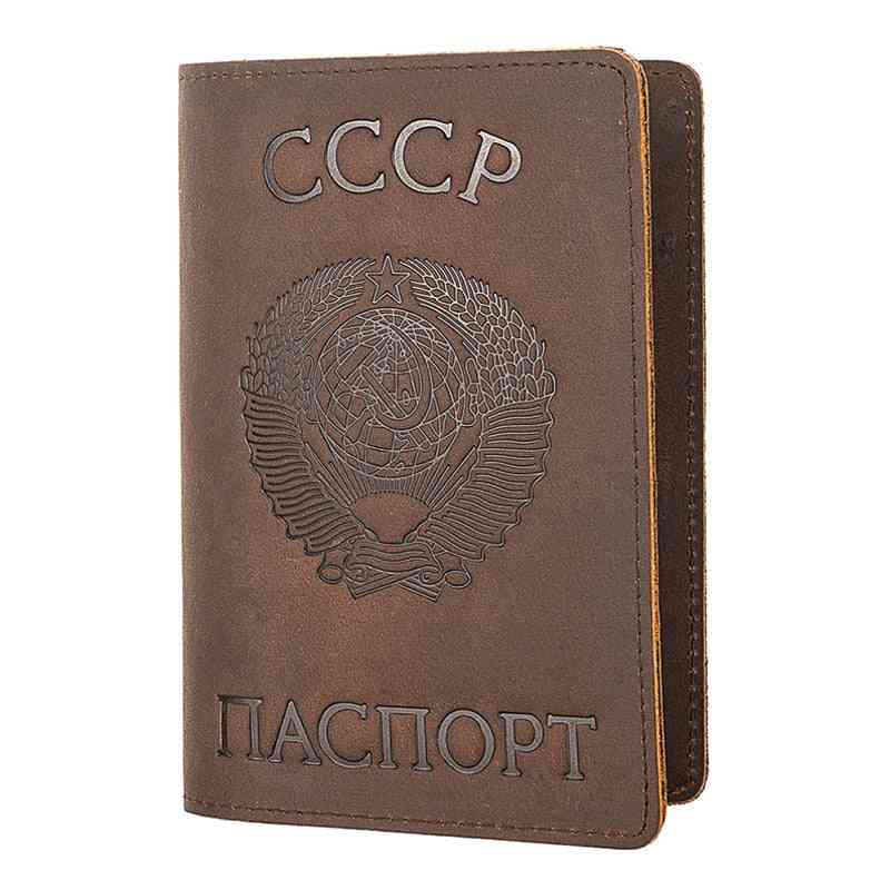Genuine Leather Passport Cover Retro Business Card Holder
