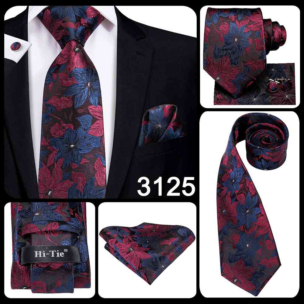 8,5 cm silke herre mote blå paisley slips slips lommetørkle mansjettknapper sett