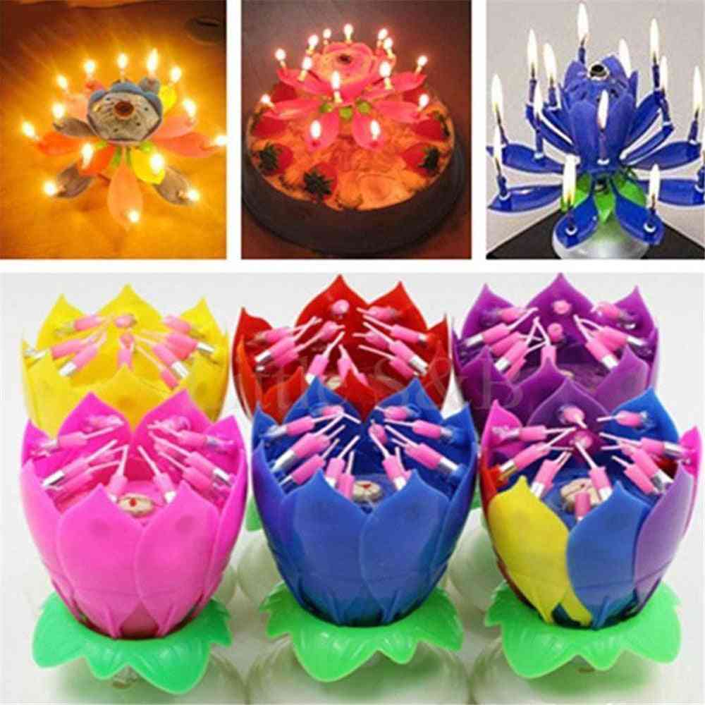 Happy Birthday Cake Light Lotus Flower Music Candles