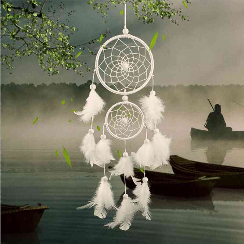 Handmade Girl Heart Indian Dream Catcher Net With Feathers
