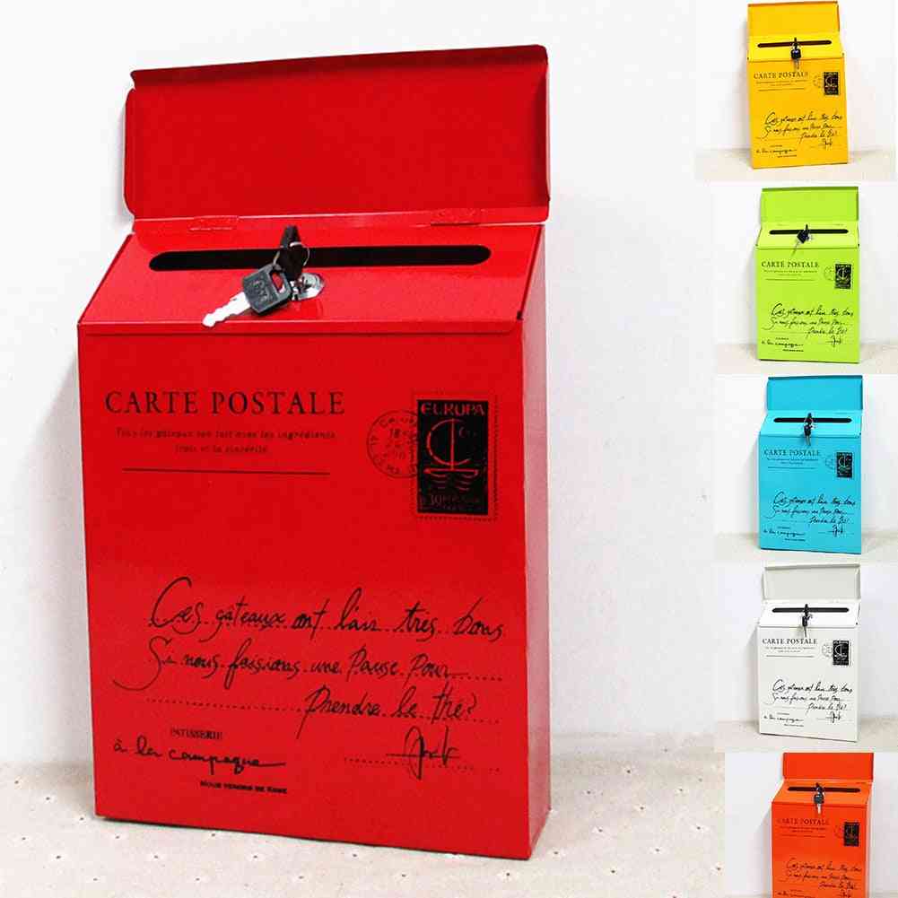 Iron Lock Letter Box, Vintage Wall Mount Mailbox