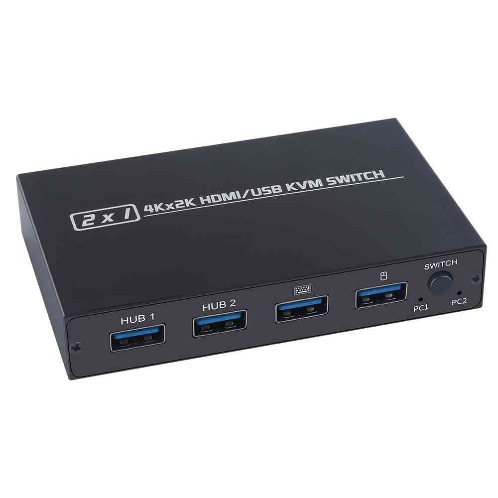 2-port Hdmi Usb Kvm 4k Switch Splitter For Shared Monitor Keyboard And Mouse