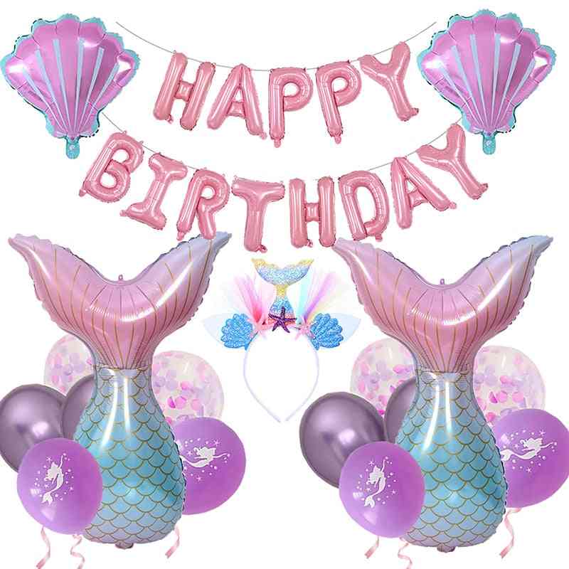 Happy Birthday Decorations Mermaid Style Party Supplies Set