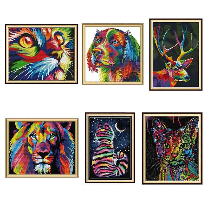 Colorful Animal Pattern Print Cross Stitch Painting