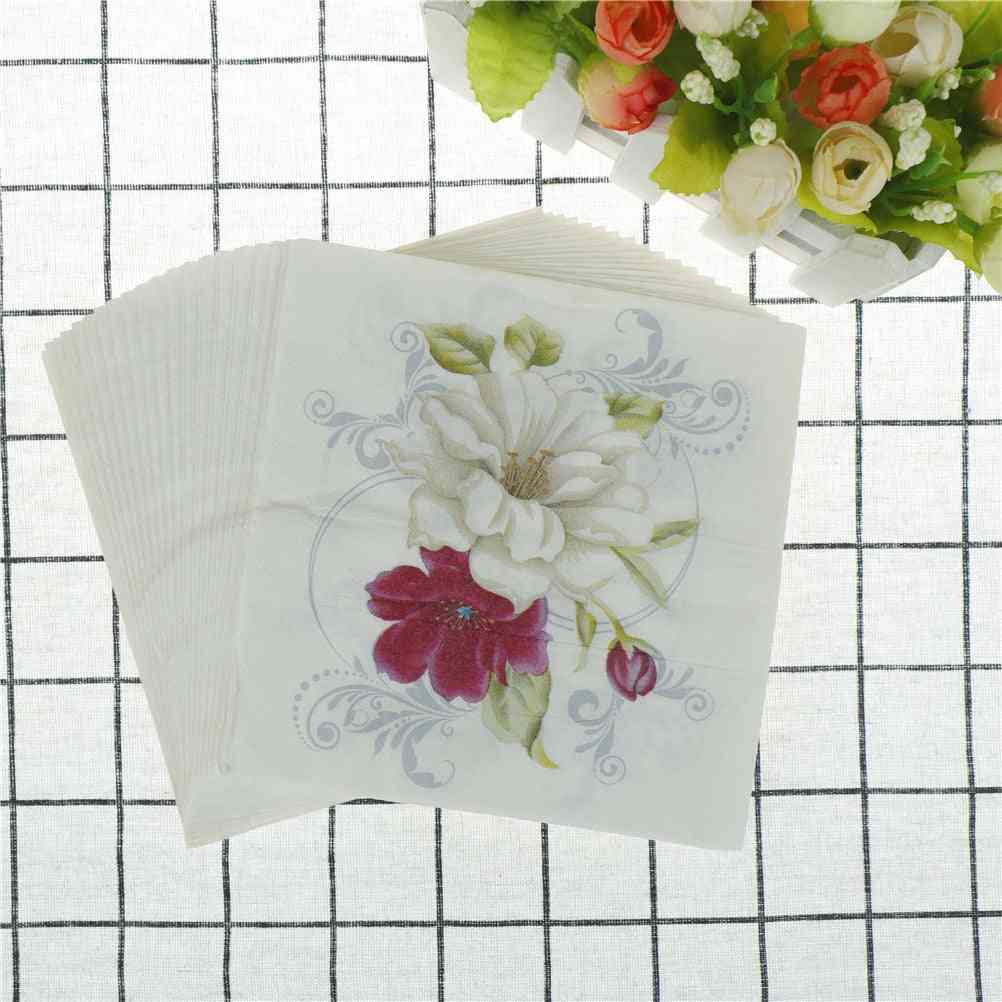 Red White Flower Lily Printed Napkins Paper