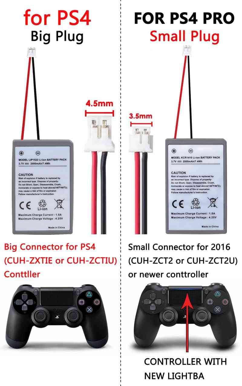 Battery Pack Replacement, Slim, Bluetooth, Wireless Dual Shock Controller, Second Generation