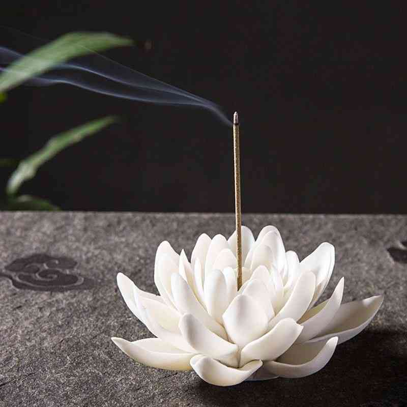 Ceramic White Lotus Incense Burner Home Decor