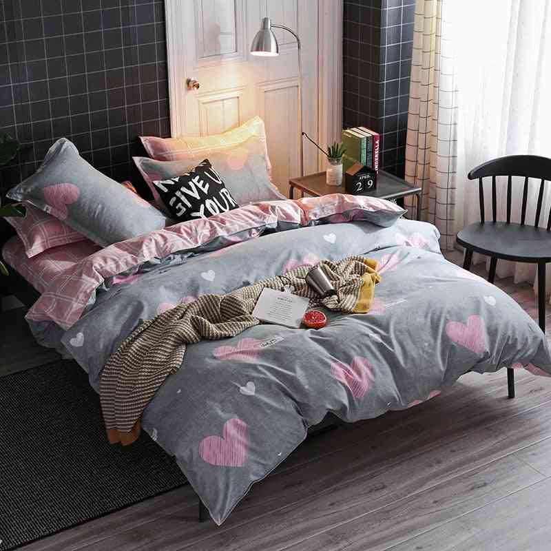 Cartoon Pink Love Symbol Bedding Sets 3/4pcs Duvet Cover Bed Sheet Pillowcase ( Set 3)