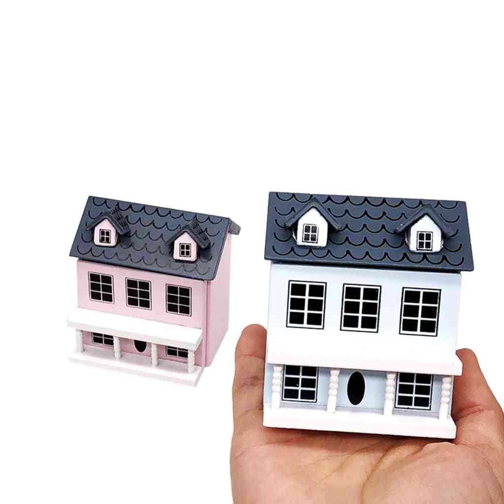Miniature Villa Mini House With Movable Grey Roof Toy