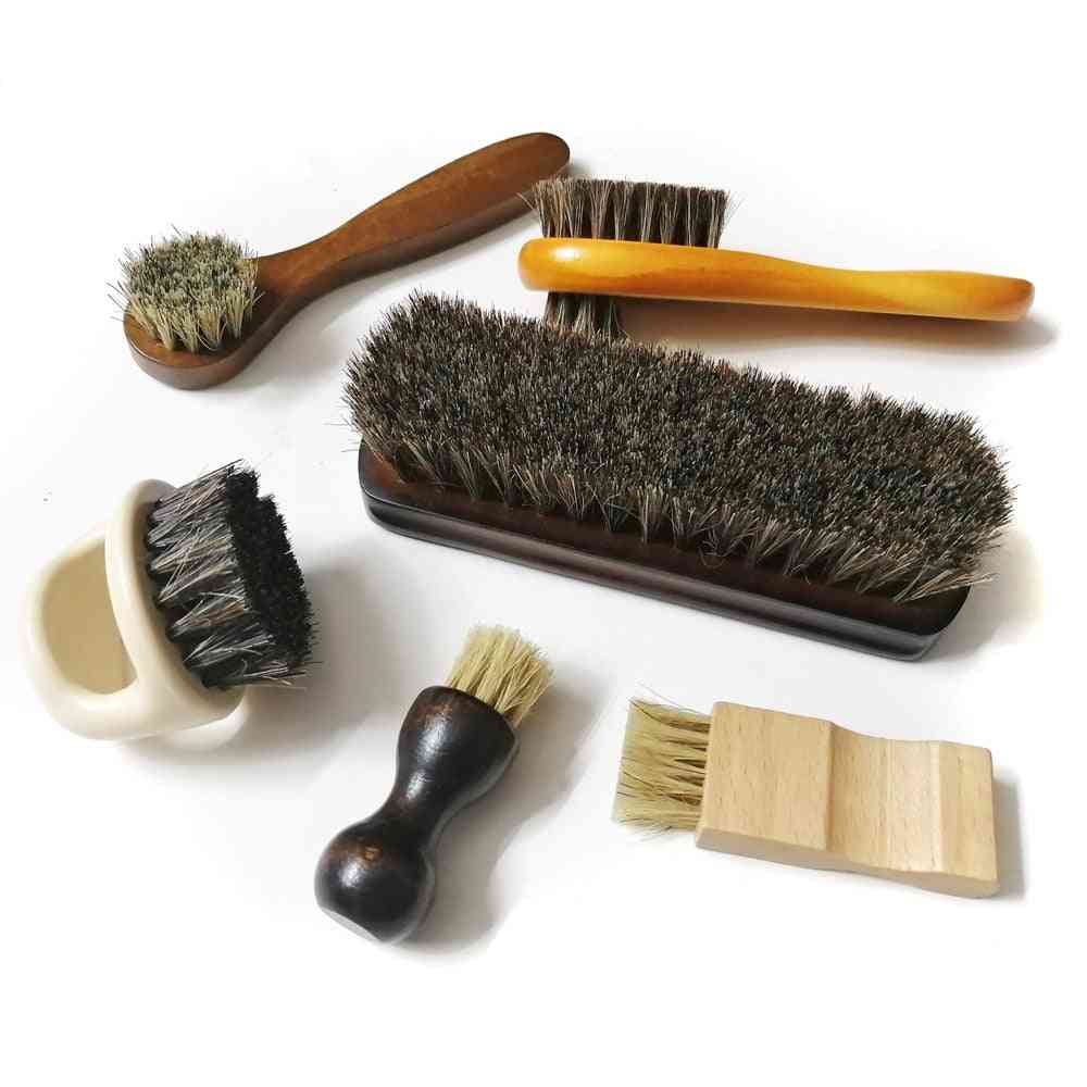 Horse Hair Pig Bristle Shoe Brush Oil Polish Tool